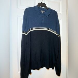 Eddie Bauer Men’s 3 Button Collar Sweater XL Blues Stripe NWT 100% Cotton Henley